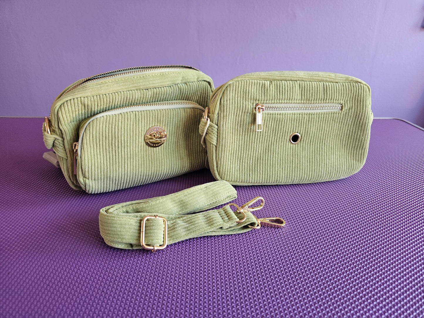 Dog mom bag groene ribstof